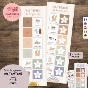 Pack 2 Routines Tâches Ménagères Enfant à Imprimer | Tableau Ménage Semaine et Jour, Pastel, Corvées, Éducation Positive Montessori｜PDF