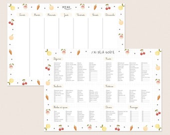 Meal planner, baby food diversification - Weekly menu and food sheet: vegetables, fruits, etc. planner - reusable