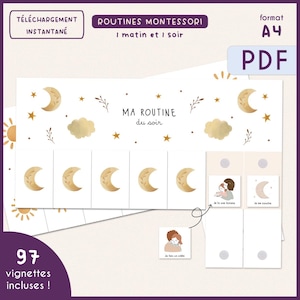 Rutina diaria digital Montessori para niños - Mañana y tarde - 97 pegatinas para elegir - Tema bohemio - Organización familiar