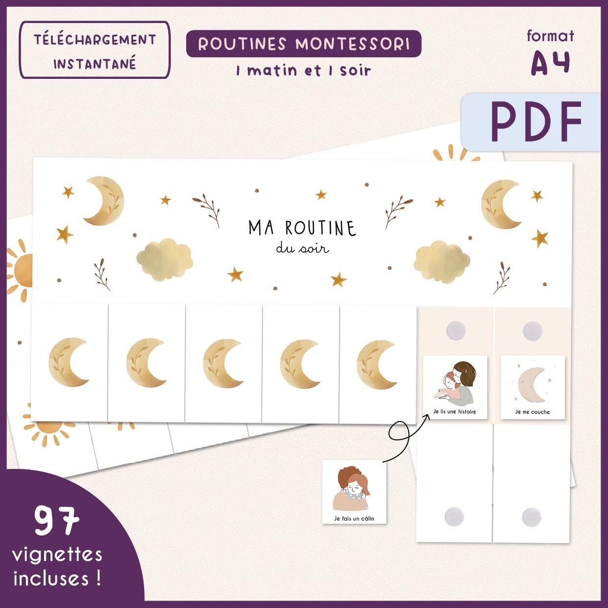 Montessori Digital Daily Routine for Children - Morning and Evening - 97 Stickers to Choose From - Boho Theme - Family Organization