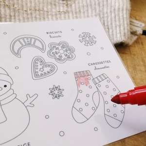 Imagier de Noël / d’hiver à colorier - 5 cartes réutilisables - activité enfant, activité noël, coloriage noël, coloriage enfant, Montessori