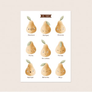 Poster Le mie emozioni - Montessori - pedagogia, educativo, decorazione, pera, frutta, cameretta, regali nascita, regalo, regalo per bambini