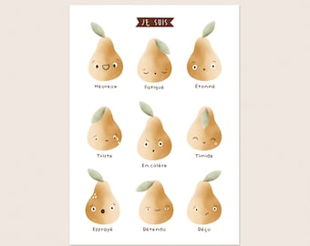 Poster My emotions - Montessori - pedagogy, educational, decoration, pear, fruit, child's room, birth gifts, gift, kids gift