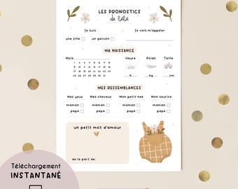 Carte pronostics bébé à imprimer | pronostics baby shower - pronostics gender reveal - naissance - jeu baby shower - Boho | Multilingue