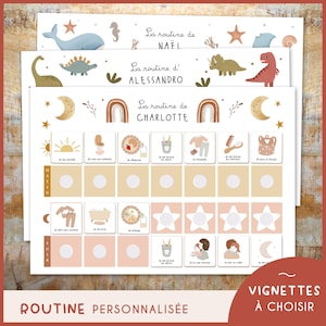 Routine Montessori pour enfant matin et soir - routine personnalisée avec prénom, vignettes au choix - autonomie et motivation enfant