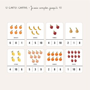 Clip cards Fruits pair, color and number games Montessori playing card, counting child printable, digital image 6