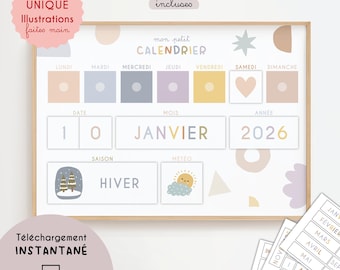 Printable Perpetual Calendar for Children | Learning Day, Month, Season, Weather - Montessori Planner, Organization, Weekly Planner for Children | PDF