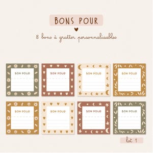 Carte à gratter personnalisable - bon pour - lot 8 tickets - boho - activité enfant, activité famille, surprises - saint valentin