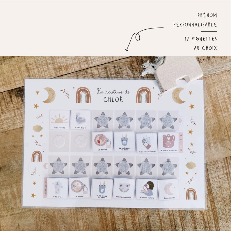 Montessori daily routine for children Morning and evening personalized routine with first name, stickers of your choice boho theme image 2