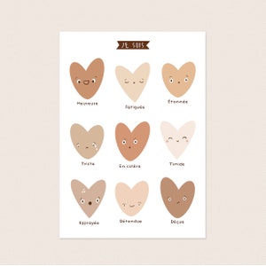 Poster My emotions hearts - Montessori - pedagogy, educational, decoration, handmade gift, child's room, birth gifts, gift, kids gift
