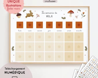 Planificador Semanal Infantil Personalizado, Tabla de la Semana Montessori, Calendario de Actividades, Horario Visual, Otoño, PDF Imprimible