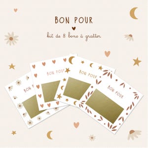 Carte à gratter à personnaliser soi-même - bon pour - kit de 8 tickets - boho - activité enfant, activité famille, Montessori, surprises