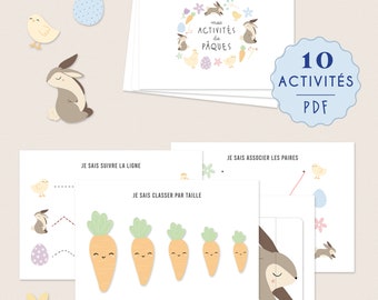 Printable children's Easter activity book - Montessori - games, organization, sorting, puzzle, rabbit - printable easter