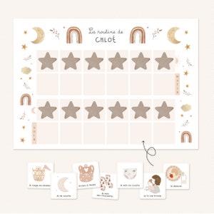 Montessori daily routine for children Morning and evening personalized routine with first name, stickers of your choice boho theme image 1