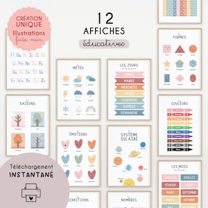 Pack 12 Affiches Pédagogiques Enfant à Imprimer | Posters éducatifs, Déco Montessori, Météo, Émotions, Formes, Apprentissage Scolaire | PDF