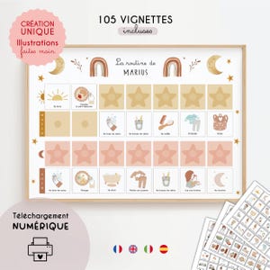 Tabla de Rutinas Personalizada para Niños｜Rutina Mañana Noche, Boho, Montessori, Planificador, Pictogramas, PDF Imprimible｜Multilingüe