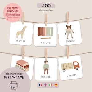 Etiquetas Almacenamiento Juguetes Imprimibles | Organización Montessori, Cuarto de Juegos, Trofast, PDF Multilingüe, Descarga Digital