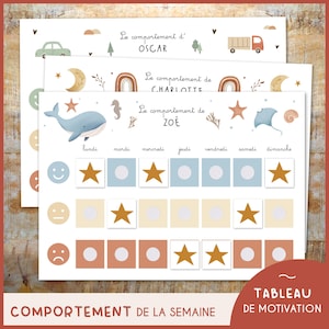 Montessori Motivationstafel für das Verhalten von Kindern, personalisiert mit Vornamen - Kindermotivation, Kinderbelohnungstafel - Dino, Boho