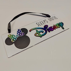 Personalisable 'Sleeps Until Disney' Chalkboard Plaque Mickey or Minnie Mouse