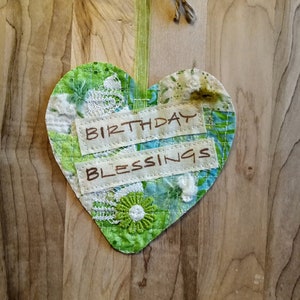 Happy Birthday/Keepsake Heart/Shabby Chic/Add a Keepsake Heart to a Greeting Card you send  - &quot;BIRTHDAY BLESSINGS&quot;