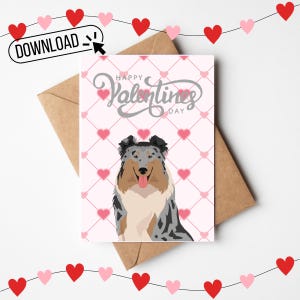 Biglietto d'auguri digitale stampabile per San Valentino con cane Rough Collie 5X7, mamma di Rough Collie, regalo per Rough Collie, amante dei Rough Collie