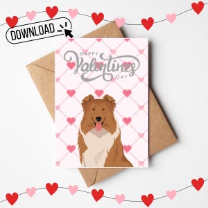 Biglietto d'auguri digitale stampabile per San Valentino con cane Rough Collie 5X7, mamma di Rough Collie, regalo per Rough Collie, amante dei Rough Collie