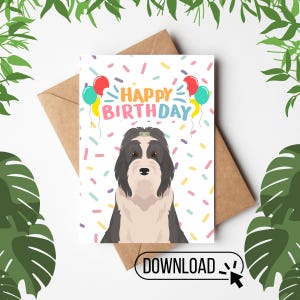 Bearded Collie Dog Birthday Digital Printable 5X7 Greeting Card, Dog Mom Gift