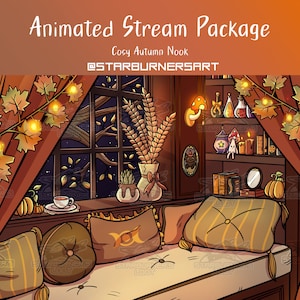 Animated Cosy Autumn Nook Stream Package for Twitch, Youtube, Lofi Stream With Overlays and Panels