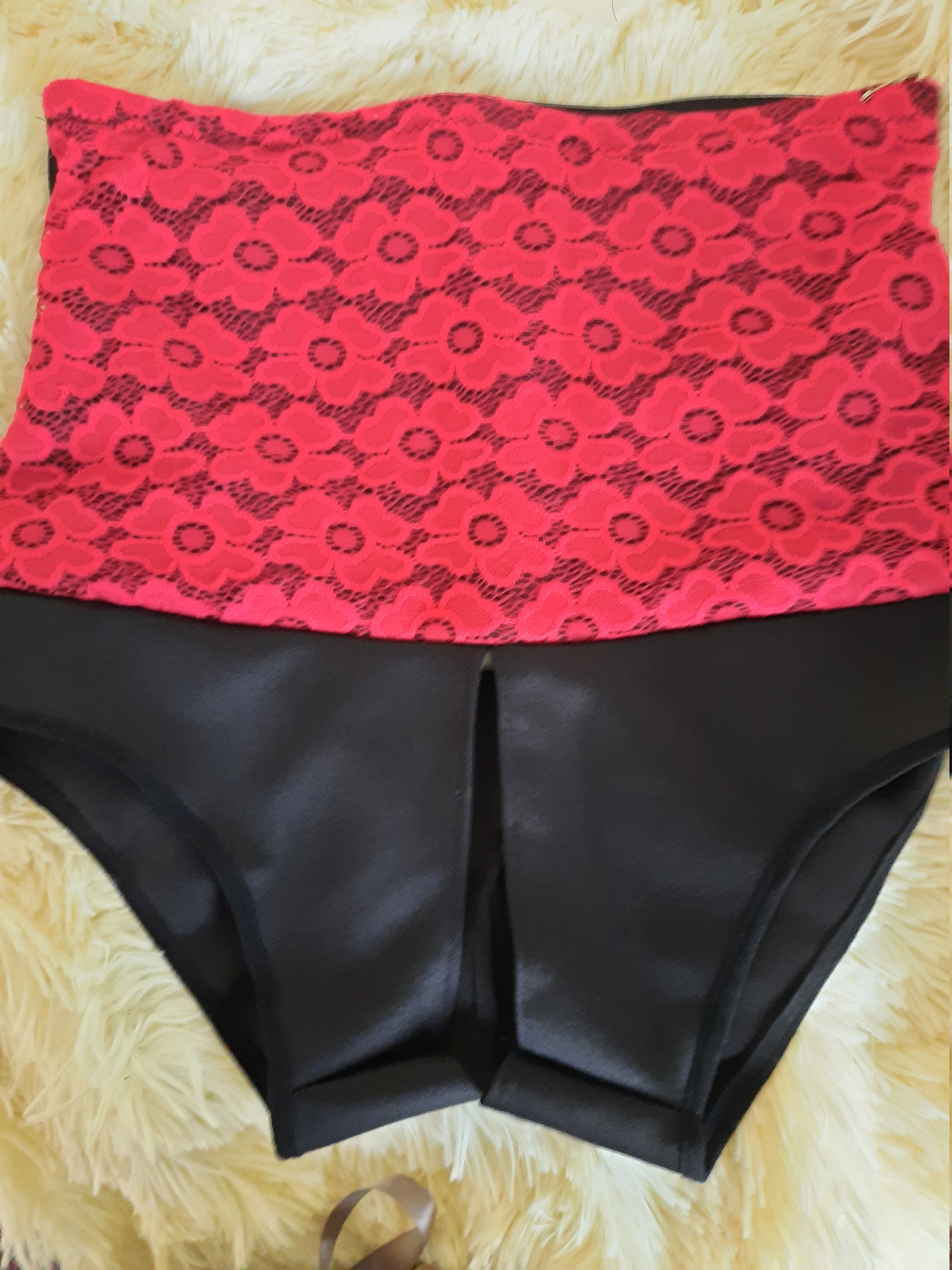 Crotchless Stoma Underwear. Red Lace on Black. Waist Etsy