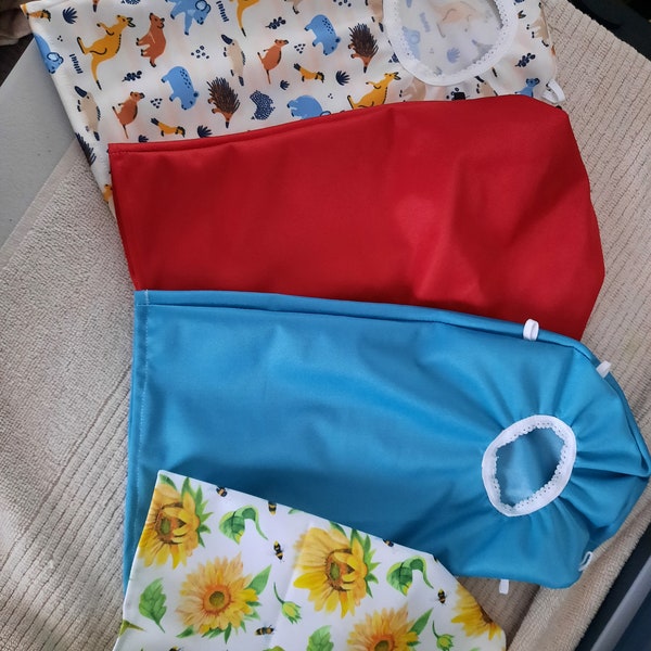 Light weight deluxe shower covers.  Closed back. Select your flange size and length to custom fit your bag. 4 colours/designs available.