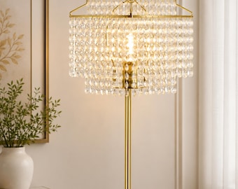 Modern Double Layer Floor Lamp with Fabric Lampshade Elegant Standing Lamp for Living Room Bedroom Reading Corner
