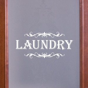 Laundry with Scroll Decal - Laundry Sticker - Laundry Wall Decal - Laundry Basket Decal - Laundry Door Decal -  Laundry Room Decor
