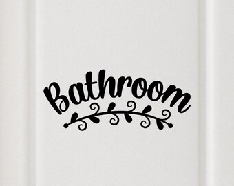 Bathroom Leaves & Swirls Vinyl Decal - Bathroom Sticker - Bathroom Door Decal - Bathroom Wall Decal - Washroom Decal - Powder Room Decal