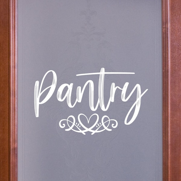 Pantry with Heart Scroll Decal - Kitchen Pantry Sticker - Food Pantry Door Label - Food Pantry Door Sticker - Kitchen Pantry Door Decal