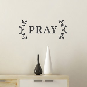 Pray with Curved Leaves Vinyl Decal - Pray Sticker - Jesus Vinyl Decal - Religious Decal - Christian Decal - Bible Decal - Christian Sticker