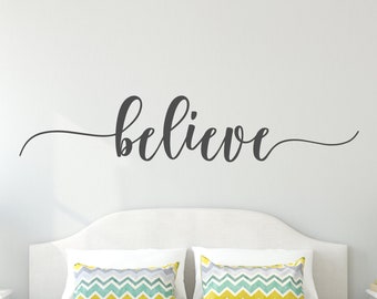 Script Believe with Tails Decal - Believe Car Decal - Believe Sticker - Believe Wall Vinyl Decal - Believe Laptop Sticker -Believe Mug Decal