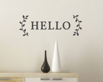 Hello with Curved Leaves Decal - Hello Sticker - Hello Wall Decal - Hello Wall Mural - Hello Door Decal - Hello Mailbox Decal - Home Decor