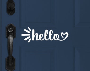 Hello Heart Sunrays Decal - Hello Heart Sunrays Sticker - Hello Door Decal - Hello Front Door Decal - Hello Mailbox Decal - Hello Car Decal