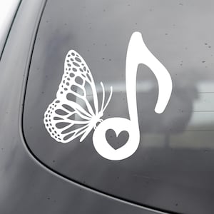 Monarch Butterfly Note Vinyl Decal - Music Decal - Music Car Decal - Music Laptop Sticker - Musical Sticker -Monarch Butterfly Decal