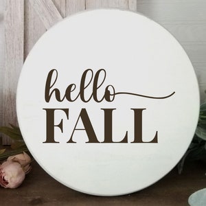 Hello Fall Cursive w/Tail Vinyl Decal - Hello Fall Vinyl Sticker - Hello Fall Sticker - Hello Fall Decal -Hello Autumn Decal-Autumn Sticker