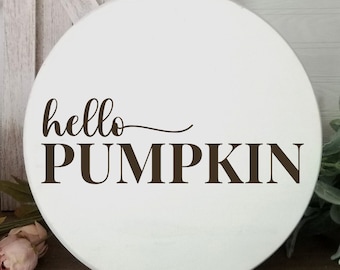 Hello Pumpkin Cursive w/Tail Stacked Vinyl Decal - Hello Pumpkin Vinyl Sticker - Hello Pumpkin Sticker - Hello Pumpkin Decal - Hello Fall