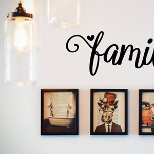 Family Heart Cursive Vinyl Decal -Family Wall Sticker - Family Sticker - Family Vinyl Decal - Family Picture Frame Decal - Family Wall Sign