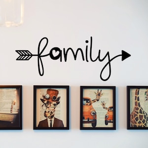 Family Heart Arrow Vinyl Decal -Family Wall Sticker - Family Sticker - Family Vinyl Decal - Family Picture Frame Decal - Family Wall Sign