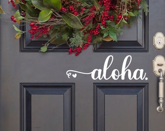 Cursive Aloha Hearts Decal - Aloha Sticker - Aloha Door Decal - Aloha Car Decal - Aloha Mailbox - Aloha Door Sticker - Hawaiian Greeting