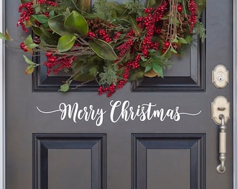 Cursive Merry Christmas Vinyl Decal - Cursive Merry Christmas Vinyl Sticker - Merry Christmas Door Decal - Merry Christmas Wall Decal - Xmas