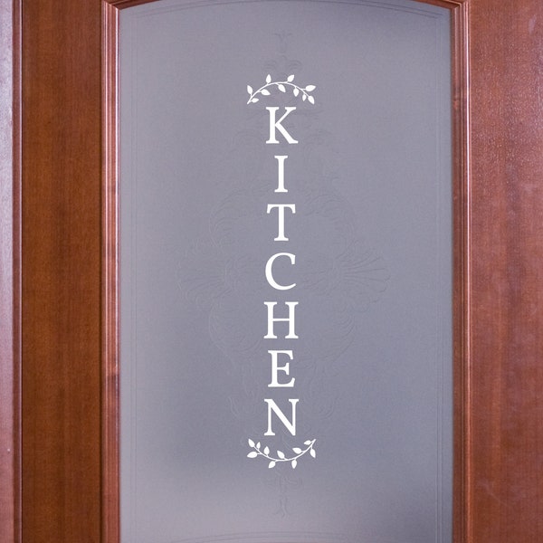 Vertical Kitchen Curved Leaves Decal - Vertical Kitchen Sticker - Vertical Kitchen Door Decal - Vertical Kitchen Wall Sign - Kitchen Decal