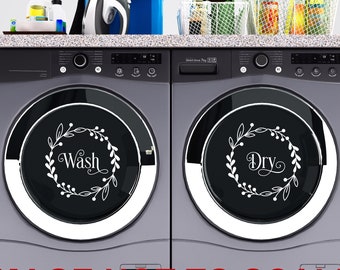 Ornamental Wash Dry Floral Wreath Vinyl Decal Set - Washer and Dryer Vinyl Decal Set - Laundry Room Decal Sticker -Washer and Dryer Sticker