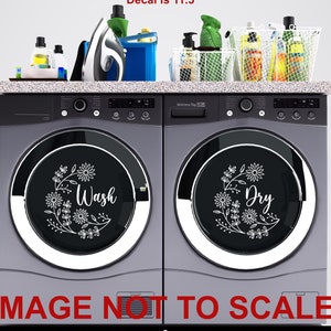 Floral Wreath Wash Dry Vinyl Decal Set - Washer and Dryer Vinyl Floral Decal Set - Laundry Room Decal Sticker -Washer and Dryer Sticker