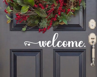 Cursive Welcome Heart Vinyl Decal - Welcome Vinyl Sticker - Welcome Door Decal- Welcome Door Sticker - Welcome Mailbox Sticker -Welcome Wall