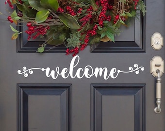 Scroll Vine Welcome Vinyl Decal - Welcome Vinyl Sticker - Welcome Door Decal - Welcome Door Sticker - Welcome Mailbox Sticker - Welcome Wall